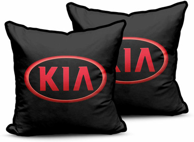 kioni Black Polyester Car Pillow Cushion for Kia(Square, Pack of 2)
