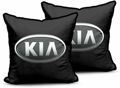 kioni Black Polyester Car Pillow Cushion for Kia(Square, Pack of 2)