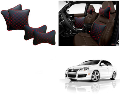 Automotive Prist Black Leatherite Car Pillow Cushion for Volkswagen(Rectangular, Square, Pack of 4)