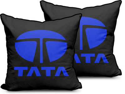 MeeFactory Black Polyester Car Pillow Cushion for Tata(Square, Pack of 2)