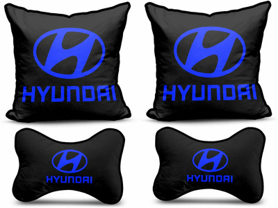 kioni Black Polyester Car Pillow Cushion for Hyundai(Square, Pack of 4)