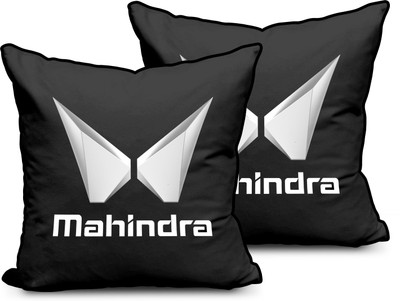MeeFactory Black Polyester Car Pillow Cushion for Mahindra(Square, Pack of 2)