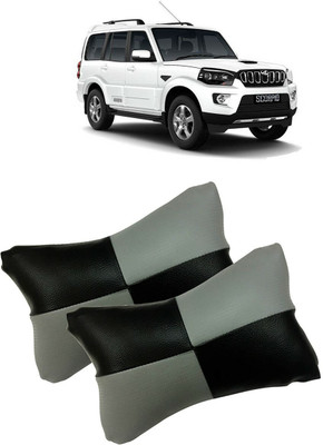 SHOOLIN Black, Grey Leatherite Car Pillow Cushion for Mahindra(Rectangular, Pack of 2)
