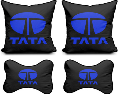 MeeFactory Black Polyester Car Pillow Cushion for Tata(Square, Pack of 4)
