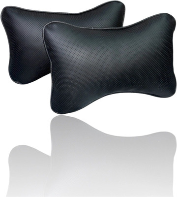 FAMEXON Black Leather Car Pillow Cushion for Universal For Car(Round, Pack of 2)