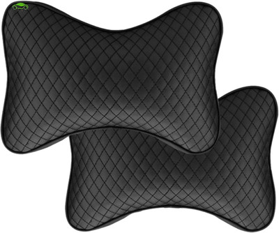 Edylinn Black Leather, Leatherite Car Pillow Cushion for Universal For Car(Rectangular, Pack of 2)