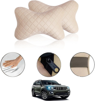 MSNP Beige Fabric Car Pillow Cushion for Mahindra(Rectangular, Pack of 2)