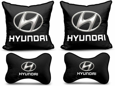 kioni Black Polyester Car Pillow Cushion for Hyundai(Square, Pack of 4)