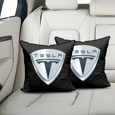 kioni Black Polyester Car Pillow Cushion for Universal For Car(Square, Pack of 2)
