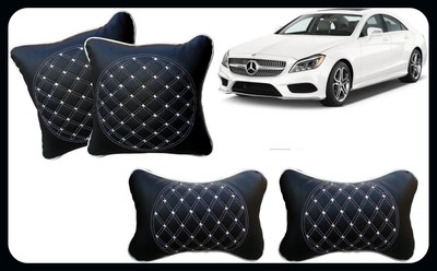 PEEPS STORE Black, White Leatherite Car Pillow Cushion for Mercedes Benz(Rectangular, Pack of 4)