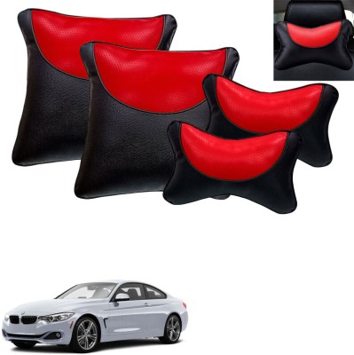 AUTO PEARL Red, Black Leatherite Car Pillow Cushion for BMW(Rectangular, Square, Pack of 4)