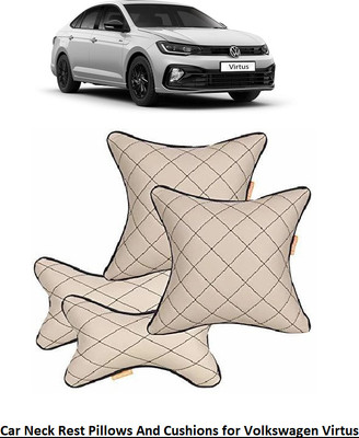 AUTOFIT Beige, Black Leather Car Pillow Cushion for Volkswagen(Rectangular, Square, Pack of 4)