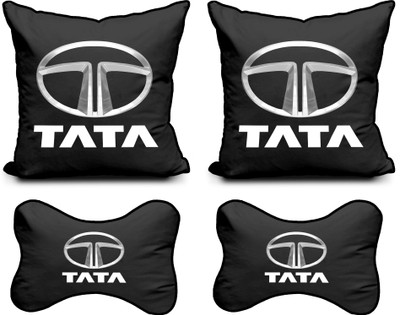 MeeFactory Black Polyester Car Pillow Cushion for Tata(Square, Pack of 4)