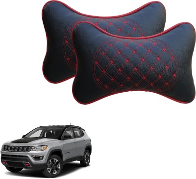 AutoKraftZ Black, Red Leatherite Car Pillow Cushion for Universal For Car(Rectangular, Pack of 2)
