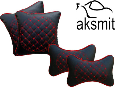 aksmit Black, Red Leatherite Car Pillow Cushion for Universal For Car(Rectangular, Pack of 4)