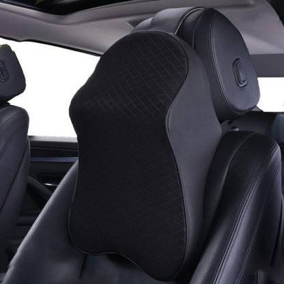 Adbee Black Memory Foam, Cotton, Leather Car Pillow Cushion for Universal For Car(Oval, Pack of 1)