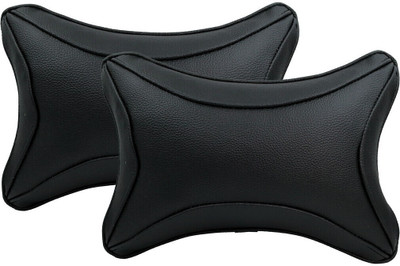 The StyleNook Black Leather Car Pillow Cushion for Universal For Car(Rectangular, Pack of 2)