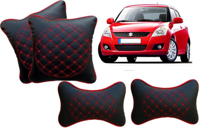 AUTO PEARL Black, Red Leatherite Car Pillow Cushion for Maruti Suzuki(Rectangular, Pack of 4)