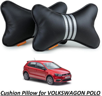 AUTOFIT Black, Silver Leather Car Pillow Cushion for Volkswagen(Rectangular, Pack of 2)