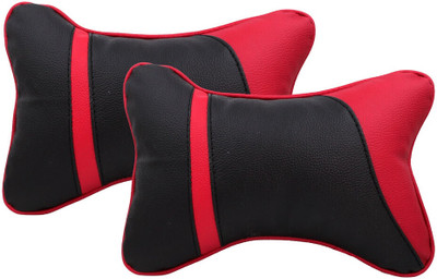 The StyleNook Red, Black Leather Car Pillow Cushion for Universal For Car(Rectangular)