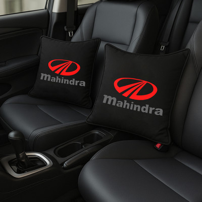 Zoom Trade Black Polyester Car Pillow Cushion for Mahindra(Square, Pack of 2)