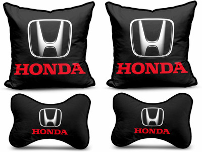 MeeFactory Black Polyester Car Pillow Cushion for Honda(Square, Pack of 4)