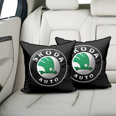 kioni Black Polyester Car Pillow Cushion for Skoda(Square, Pack of 2)