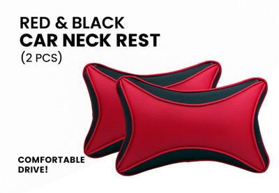 The StyleNook Red, Black Leather Car Pillow Cushion for Universal For Car(Rectangular, Pack of 2)