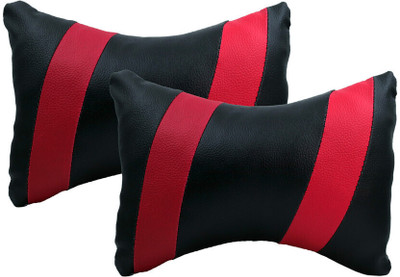 The StyleNook Black, Red Leather Car Pillow Cushion for Universal For Car(Rectangular, Pack of 1)