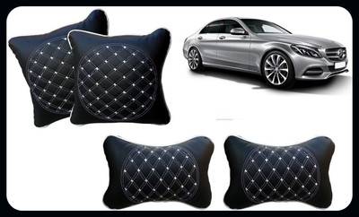 PEEPS STORE Black, White Leatherite Car Pillow Cushion for Mercedes Benz(Rectangular, Pack of 4)