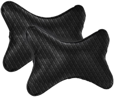 Edylinn Black Leather Car Pillow Cushion for Universal For Car(Rectangular, Pack of 2)