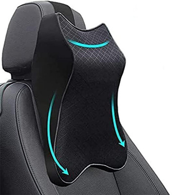 BHAVRUTT Black Memory Foam Car Pillow Cushion for Universal For Car(Oval, Rectangular, Pack of 1)