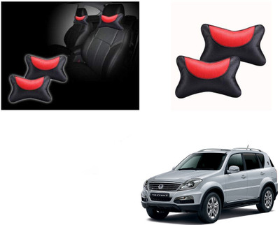 Automotive Prist Black, Red Leatherite Car Pillow Cushion for SsangYong(Rectangular, Pack of 2)