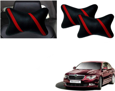 Automotive Prist Black, Red Leatherite Car Pillow Cushion for Skoda(Rectangular, Pack of 2)