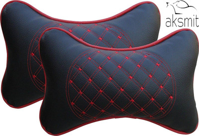 aksmit Black, Red Leatherite Car Pillow Cushion for Universal For Car(Rectangular, Pack of 2)