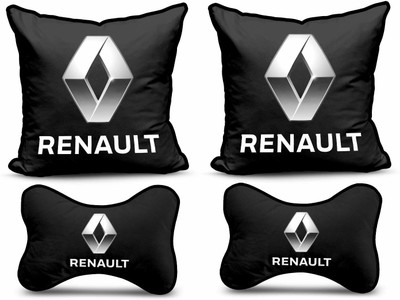 kioni Black Polyester Car Pillow Cushion for Renault(Square, Pack of 4)