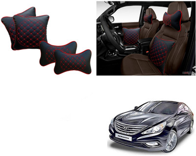 Automotive Prist Black Leatherite Car Pillow Cushion for Hyundai(Rectangular, Square, Pack of 4)