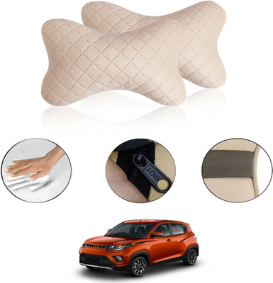 RKPSP Beige Velvet Car Pillow Cushion for Mahindra(Rectangular, Pack of 2)