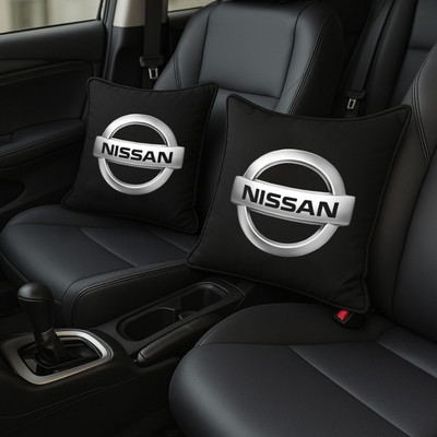 Zoom Trade Black Polyester Car Pillow Cushion for Nissan(Square, Pack of 2)