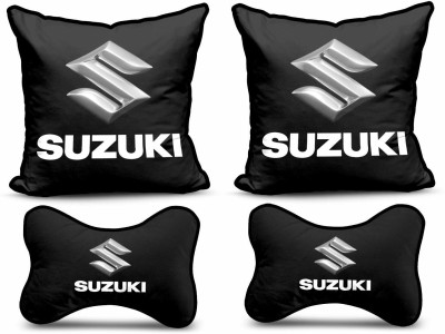 Softlife Car Cushion And Head Rest Pillow For Pain Relief Cervical, Back And Neck Support Microfibre Solid Cushion Pack of 4(Black)