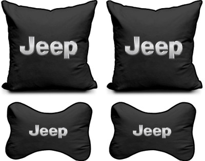 MeeFactory Black Polyester Car Pillow Cushion for Universal For Car(Square, Pack of 4)