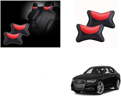 Automotive Prist Black, Red Leatherite Car Pillow Cushion for Audi(Rectangular, Pack of 2)