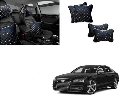 Automotive Prist Black Leatherite Car Pillow Cushion for Audi(Square, Rectangular, Pack of 4)