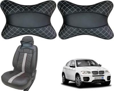 PEEPS STORE Black, White Leatherite Car Pillow Cushion for BMW(Rectangular, Pack of 2)