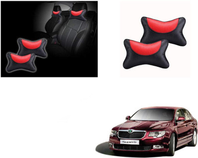 Automotive Prist Black, Red Leatherite Car Pillow Cushion for Skoda(Rectangular, Pack of 2)