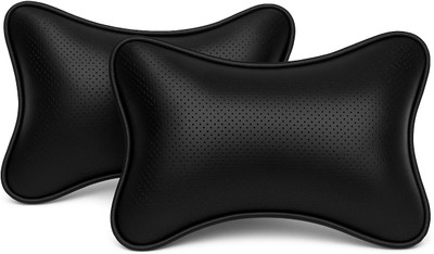 autouniko Black Leather Car Pillow Cushion for Universal For Car(Square, Pack of 2)
