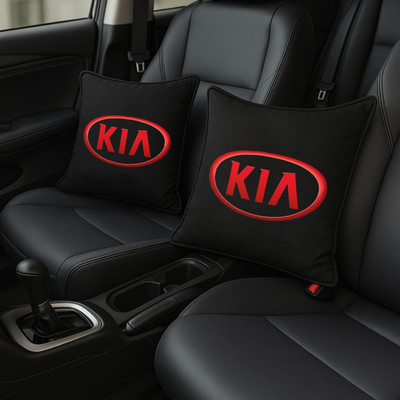Zoom Trade Black Polyester Car Pillow Cushion for Kia(Square, Pack of 2)