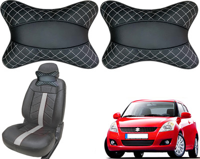PEEPS STORE Black, White Leatherite Car Pillow Cushion for Maruti Suzuki(Rectangular, Pack of 2)
