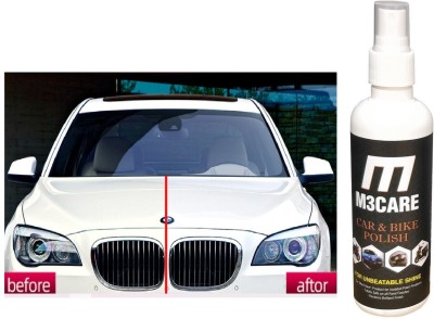 M3CARE Liquid Car Polish for Metal Parts, Chrome Accent, Windscreen, Bumper, Leather, Headlight, Exterior, Dashboard(200 ml, Pack of 1)