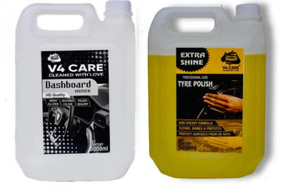 V4 CARE Liquid Car Polish for Dashboard, Tyres, Exterior, Leather, Bumper, Metal Parts(10 L, Pack of 2)